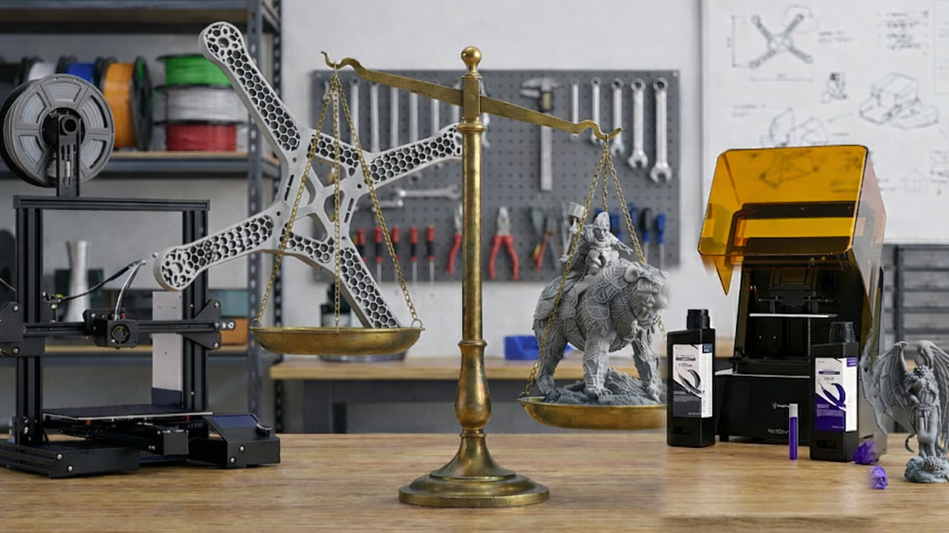 FDM vs resin 3D printing comparison with printers, materials, and sample models