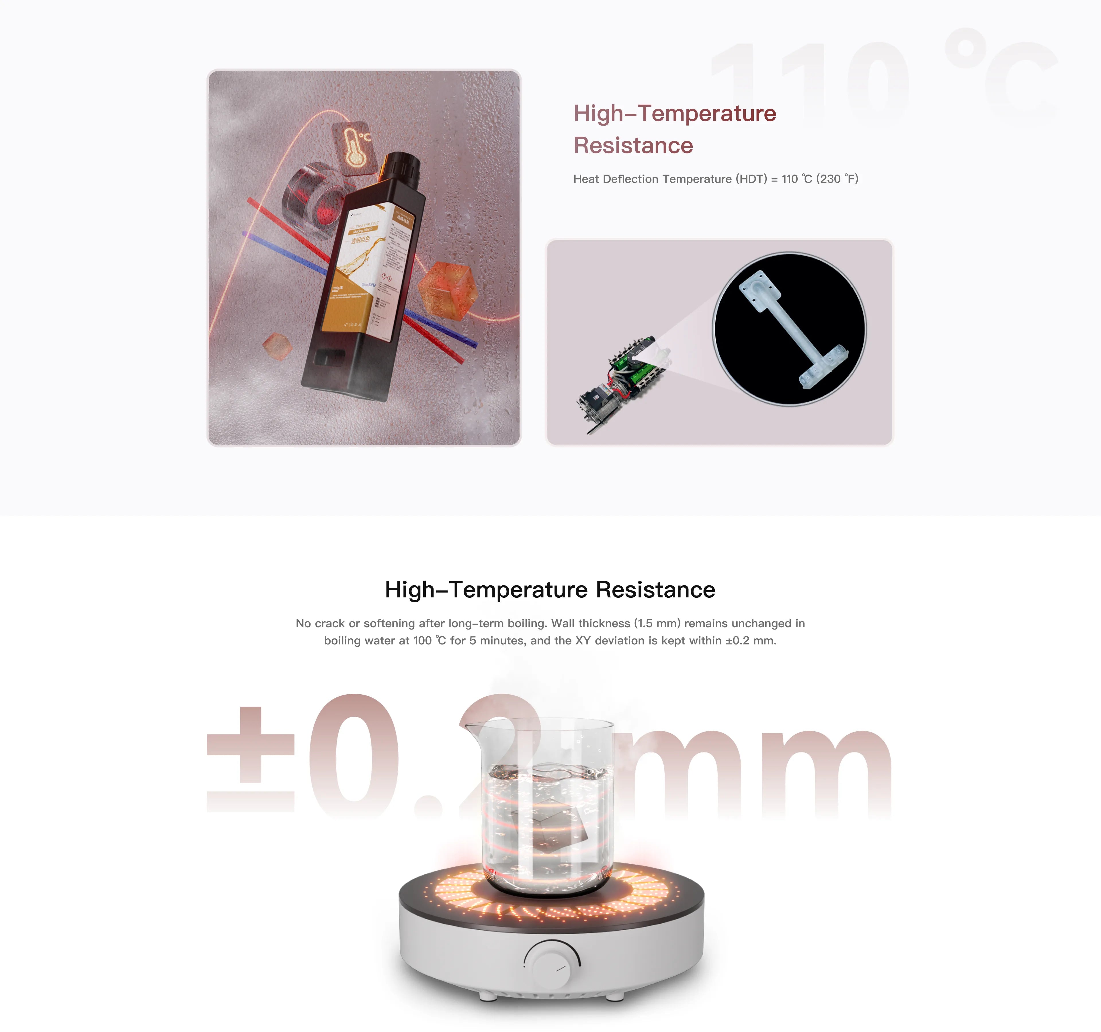 HeyGears PAH10 clear tan resin with high-temperature resistance and 110°C heat deflection for 3D prints