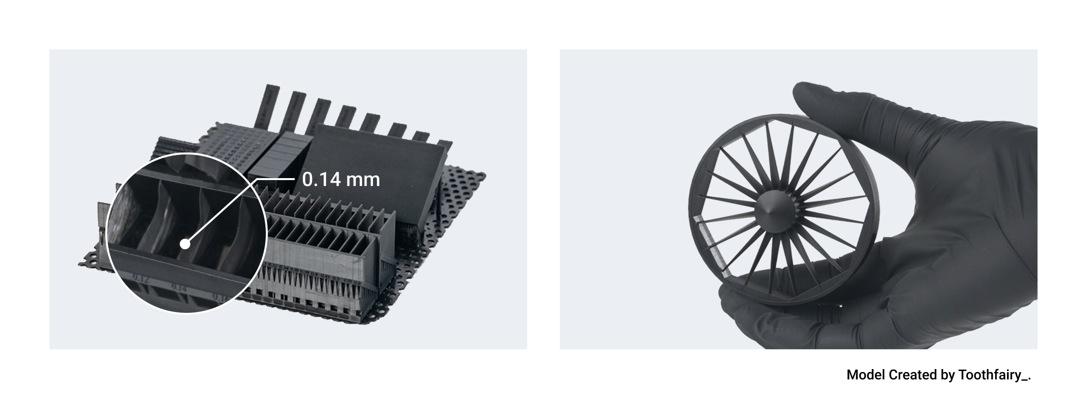 High-precision HeyGears 3D printed mechanical part with 0.14mm thin features using PAH10 resin