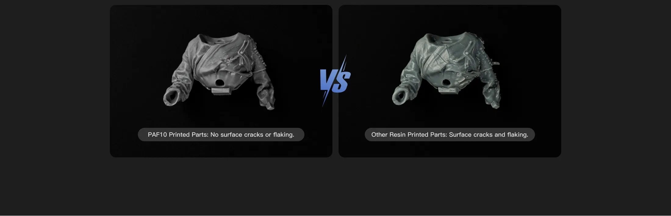 Comparison of HeyGears PAF10 resin 24h water sorption versus other resins for durability