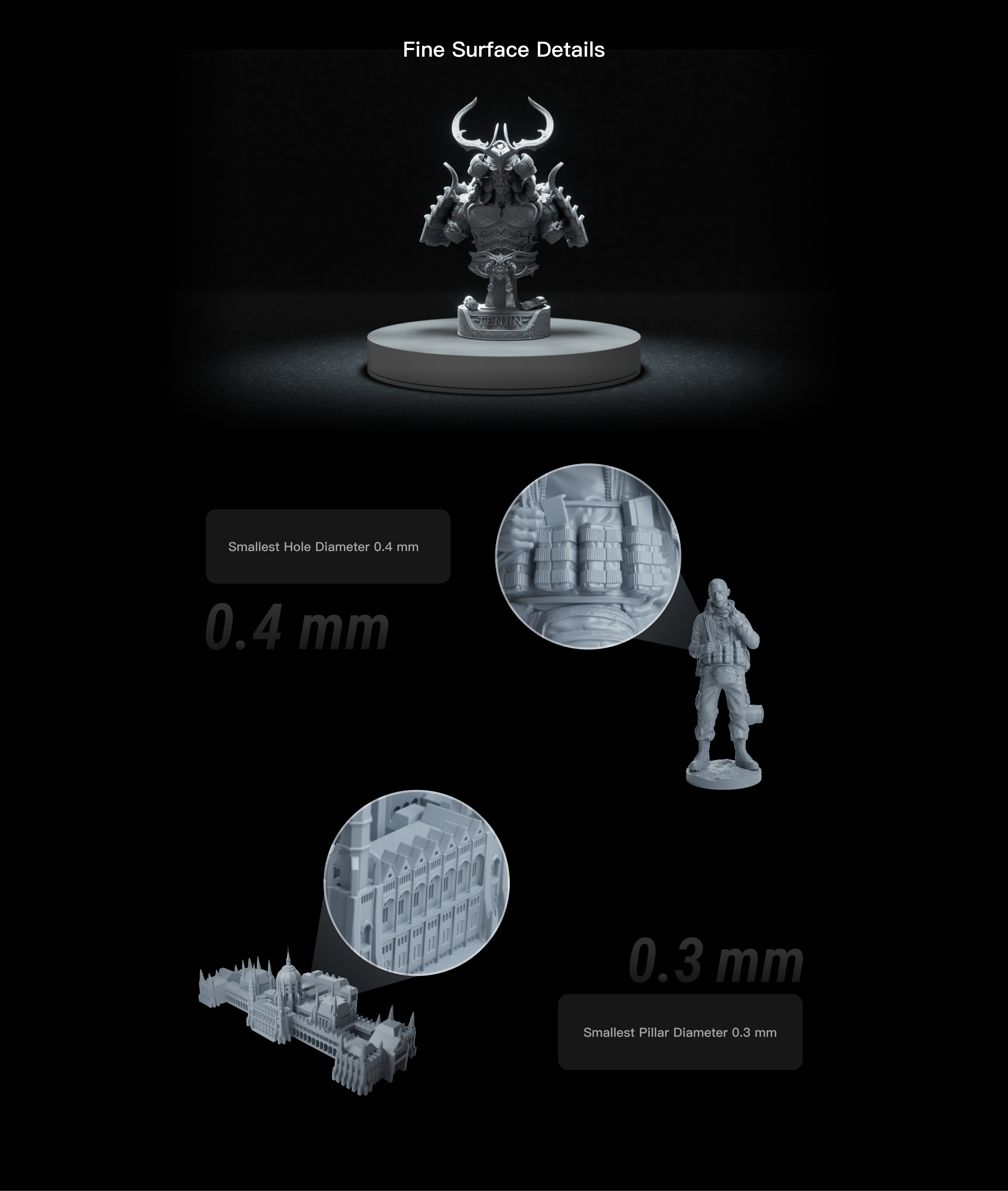 HeyGears PAWW10 resin with high-precision 3D printing for 0.4mm holes and 0.3mm pillars
