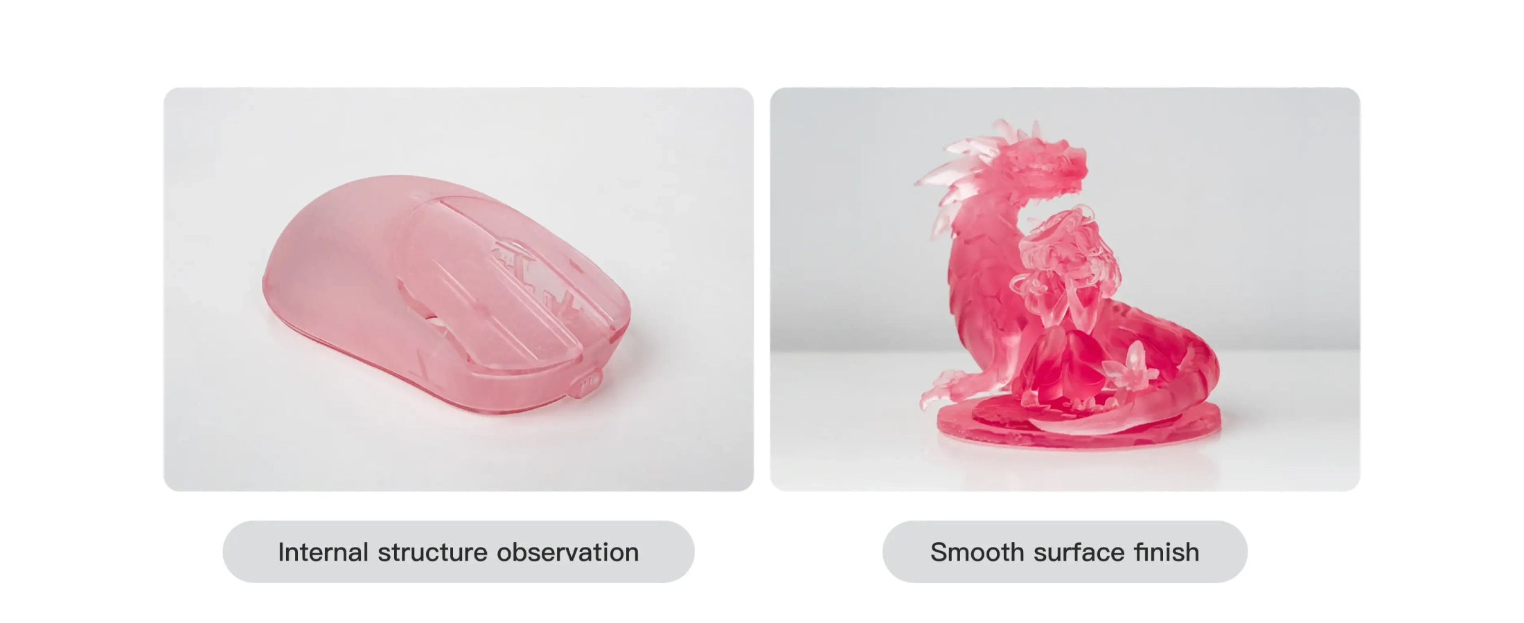 HeyGears PAWW20 water-washable resin in semi-transparent pink for internal structure inspection 3D prints