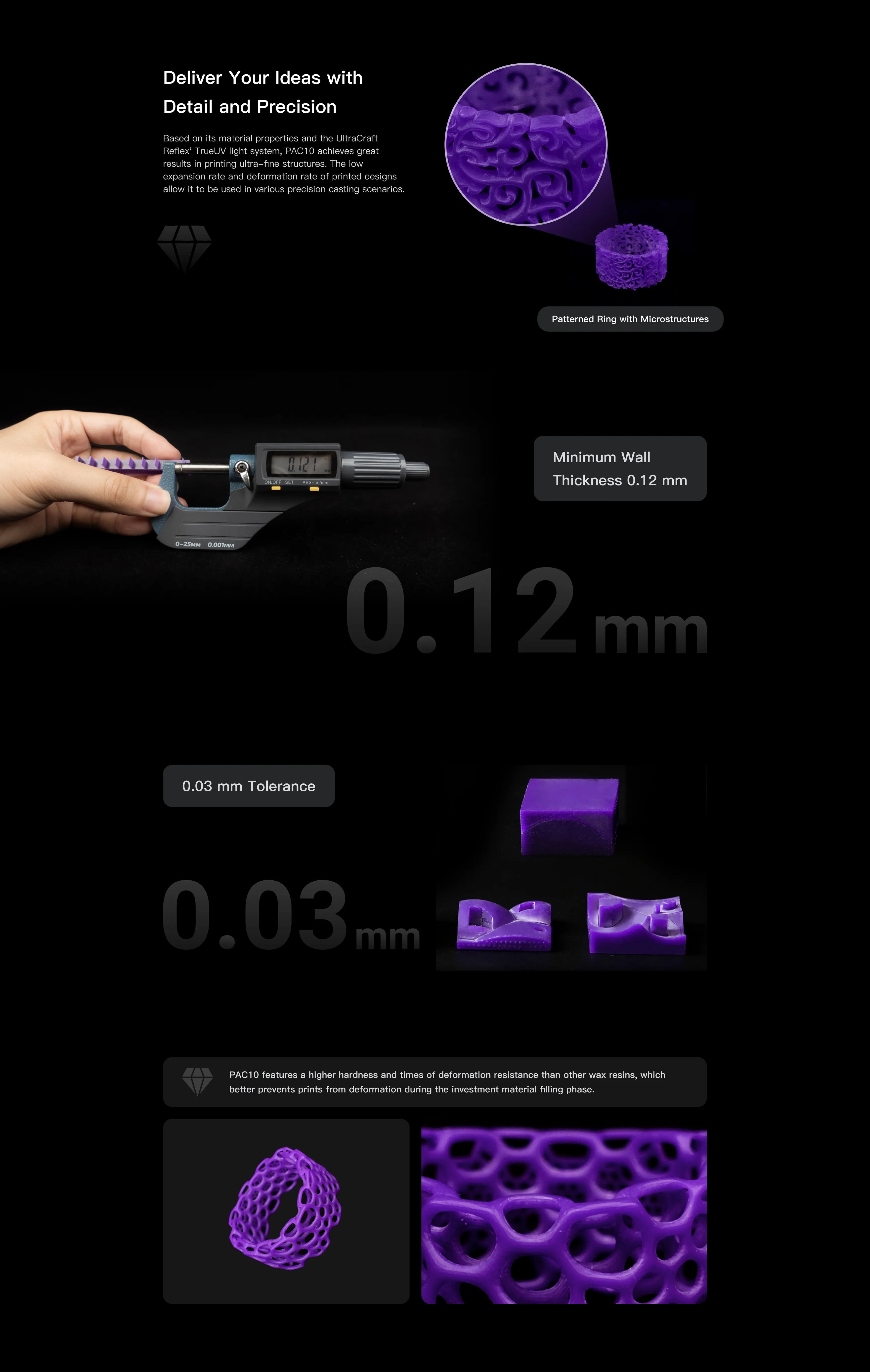 HeyGears PAC10 Precision Casting Resin - 0.12mm Wall Thickness, 0.03mm Tolerance Microstructure Detailing