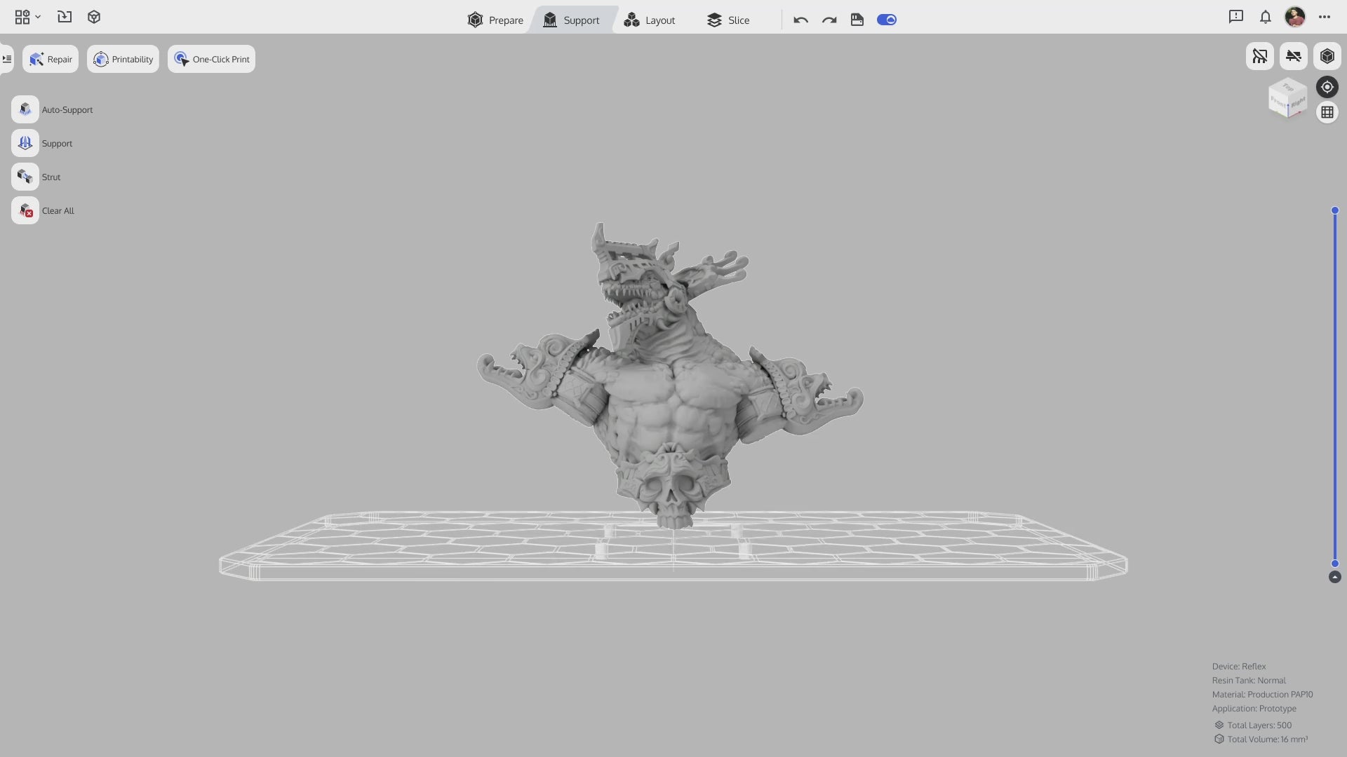 Load video: <p>Intelligently configured scaffold supports result in reduced detachments and a higher printing success rate.</p>