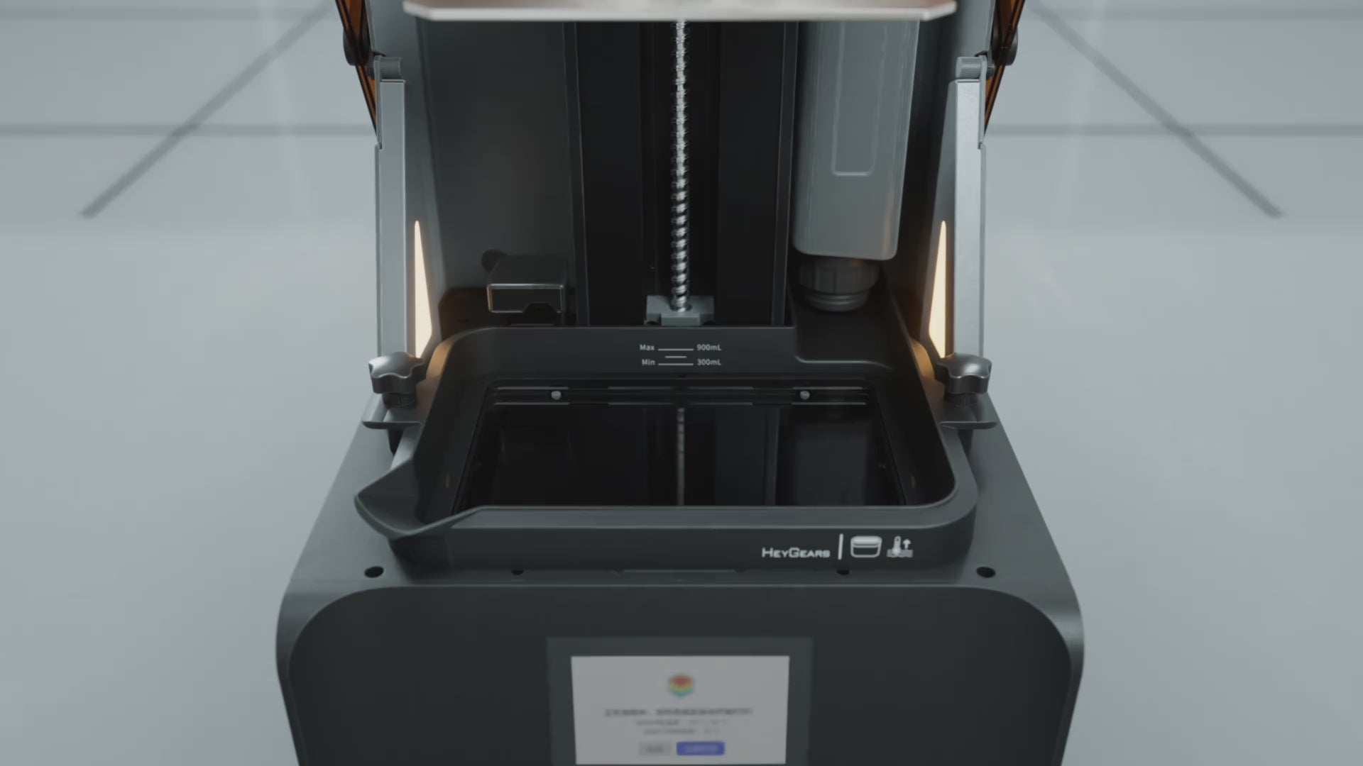 Load video: <p>The optional RS Turbo heated resin tank* uses an integrated heater for higher efficiency. It can elevate resin temperature from 50 °F (10 °C) to an optimal 73 °F (22 °C) in 20 minutes*, auto heating maintains this temperature throughout the printing process for optimal results.</p><p><em>*Requires a separate purchase of the RS Heated & Pulsing Release Resin Tank*Data sourced from HeyGears Lab</em></p>