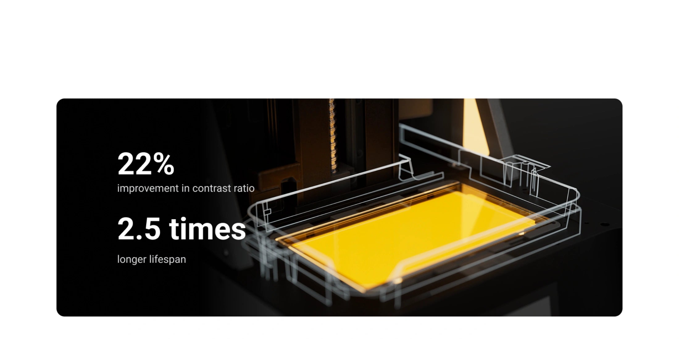 HeyGears Reflex Turbo Resin 3D printer amber screen with 22% contrast ratio improvement and 2.5× longer lifespan