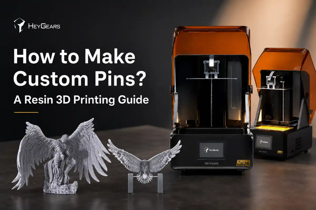 RS Turbo 3D printer for custom pin resin printing in a professional desktop workshop scene