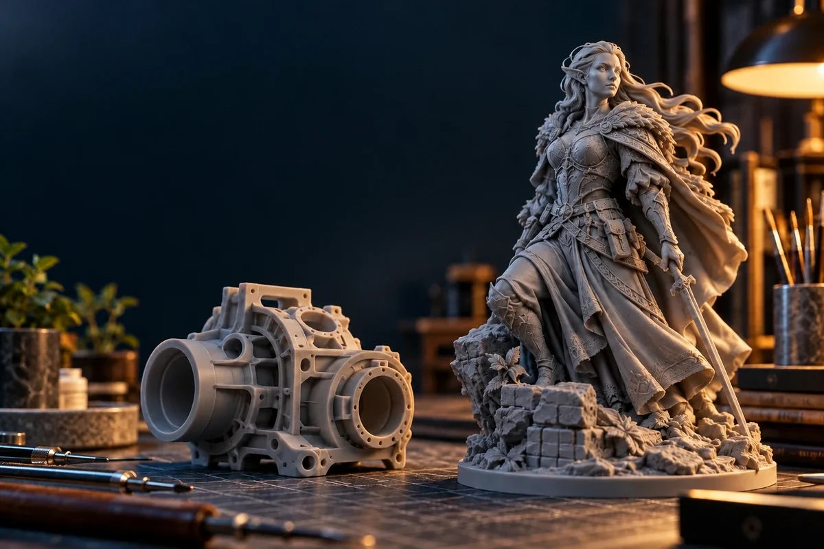 Is a More Expensive 3D Printer Worth It? Editorial illustration of detailed printed objects.