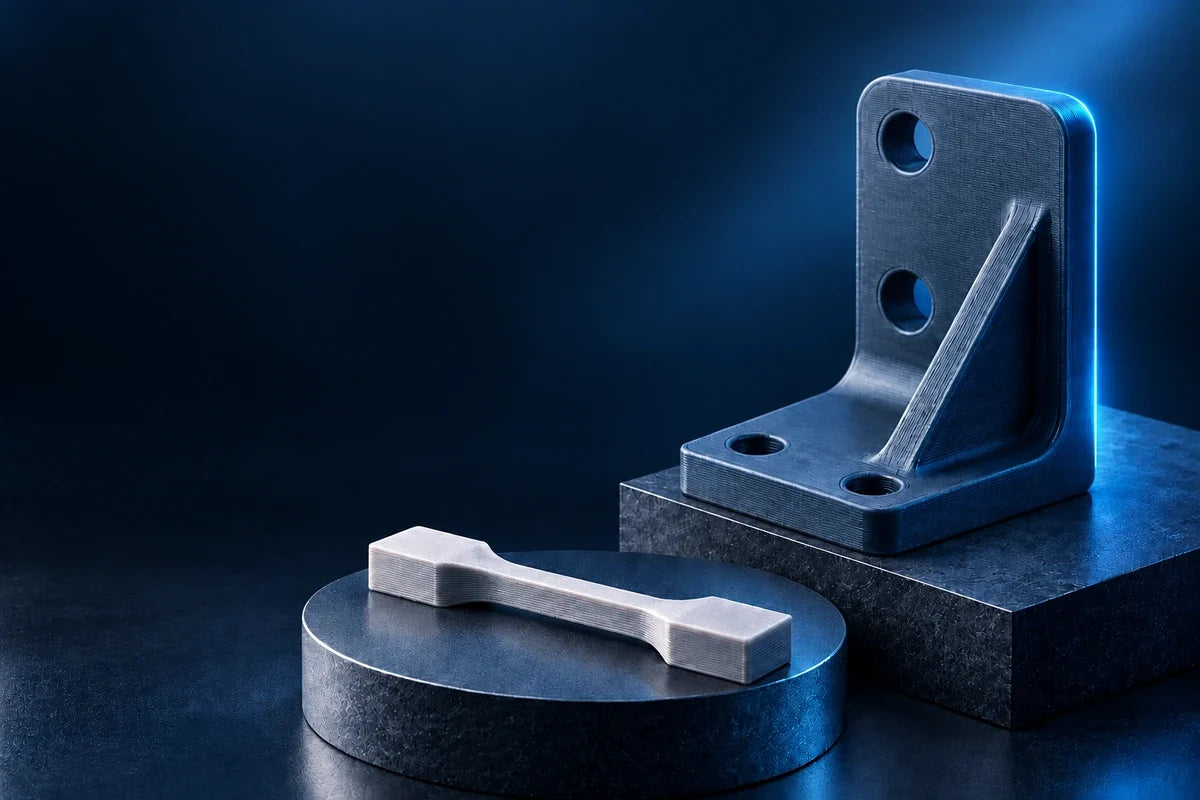 Concept illustration of reinforced printed parts with the title Make 3D Prints Stronger.