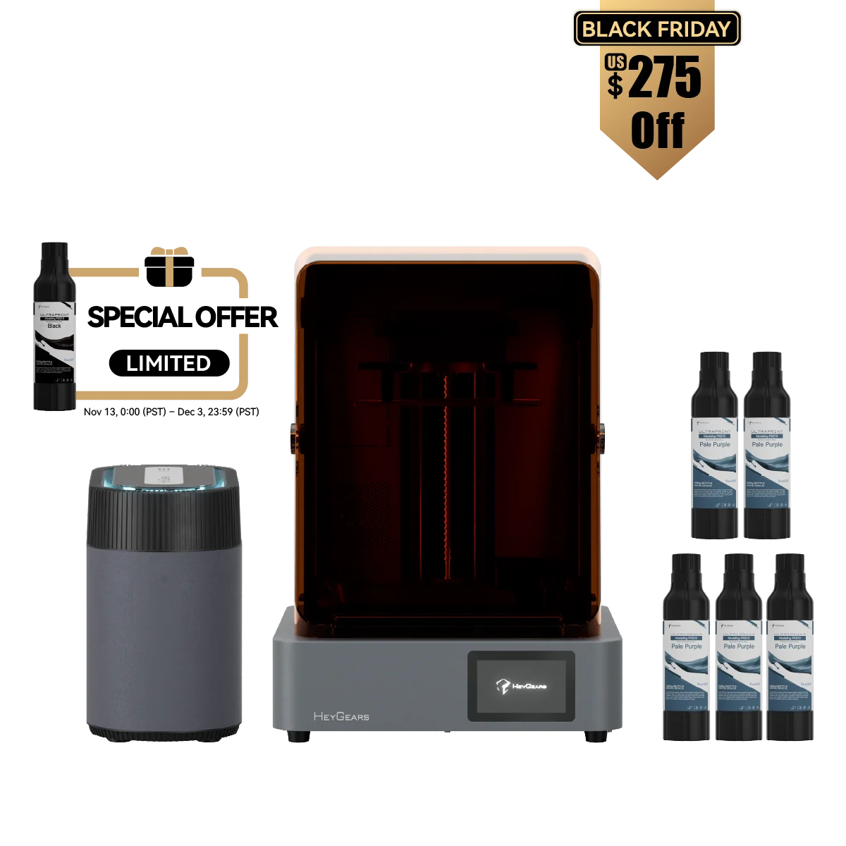 Black friday sale for HeyGears 3D printers.