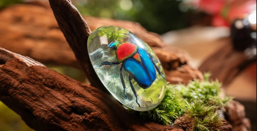 Finished full-color beetle model enclosed in a clear shell, showcasing the final finishing result of HeyGears G1X 3D Edition.