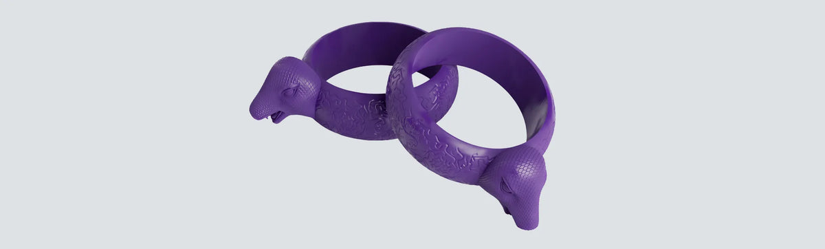 Purple snake ring models created with HeyGears PAC10 wax casting resin for jewelry casting and detailed wax pattern production.