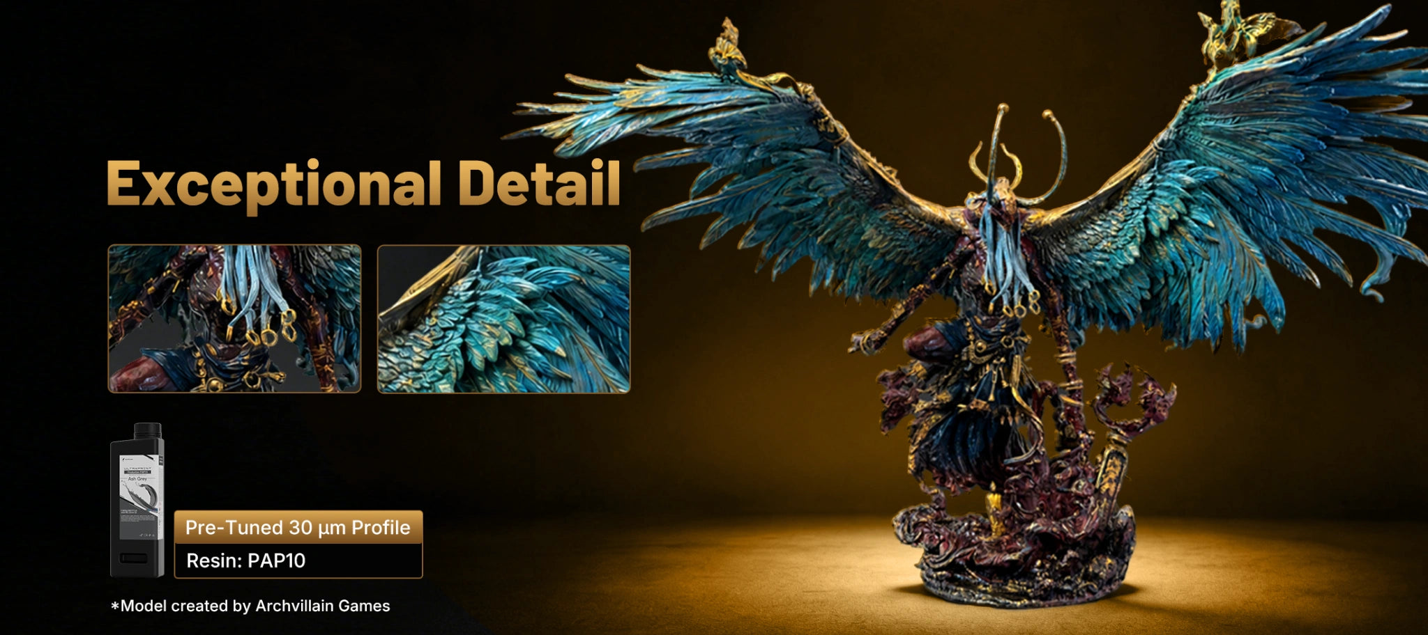 Highly detailed painted fantasy miniature printed on HeyGears RS Turbo with PAP10 resin using a pre-tuned 30 μm profile.